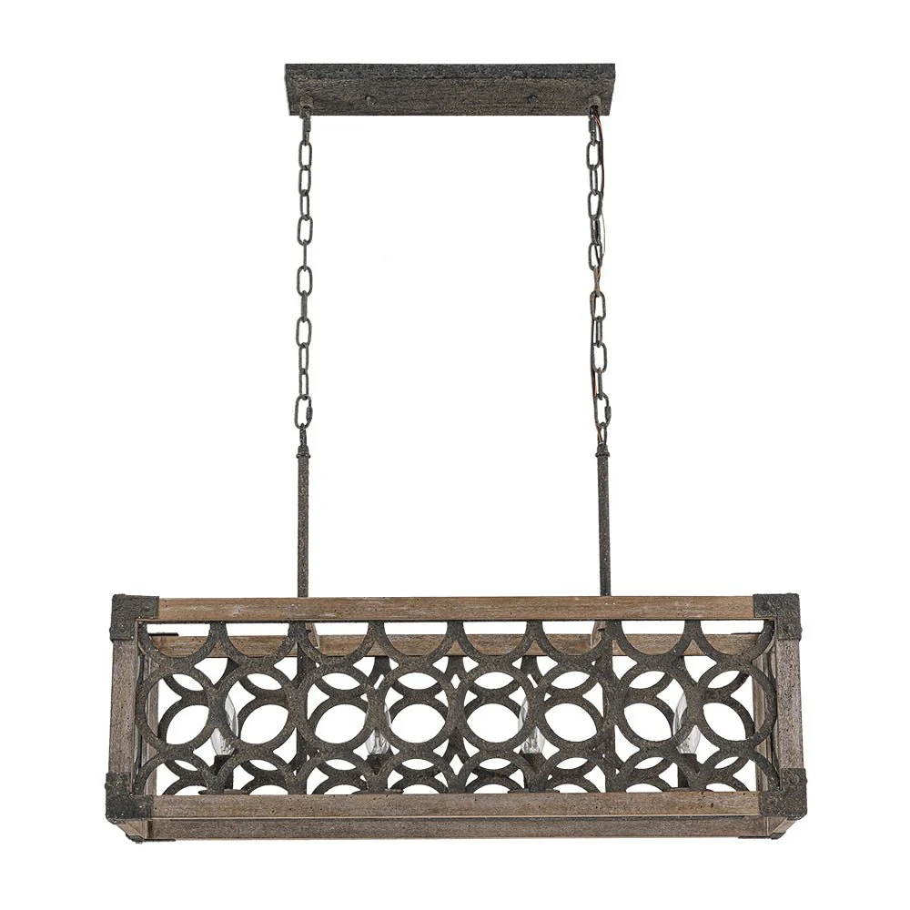 Farmhouse Antique Wooden Rectangle Box Linear Chandelier - Image 4