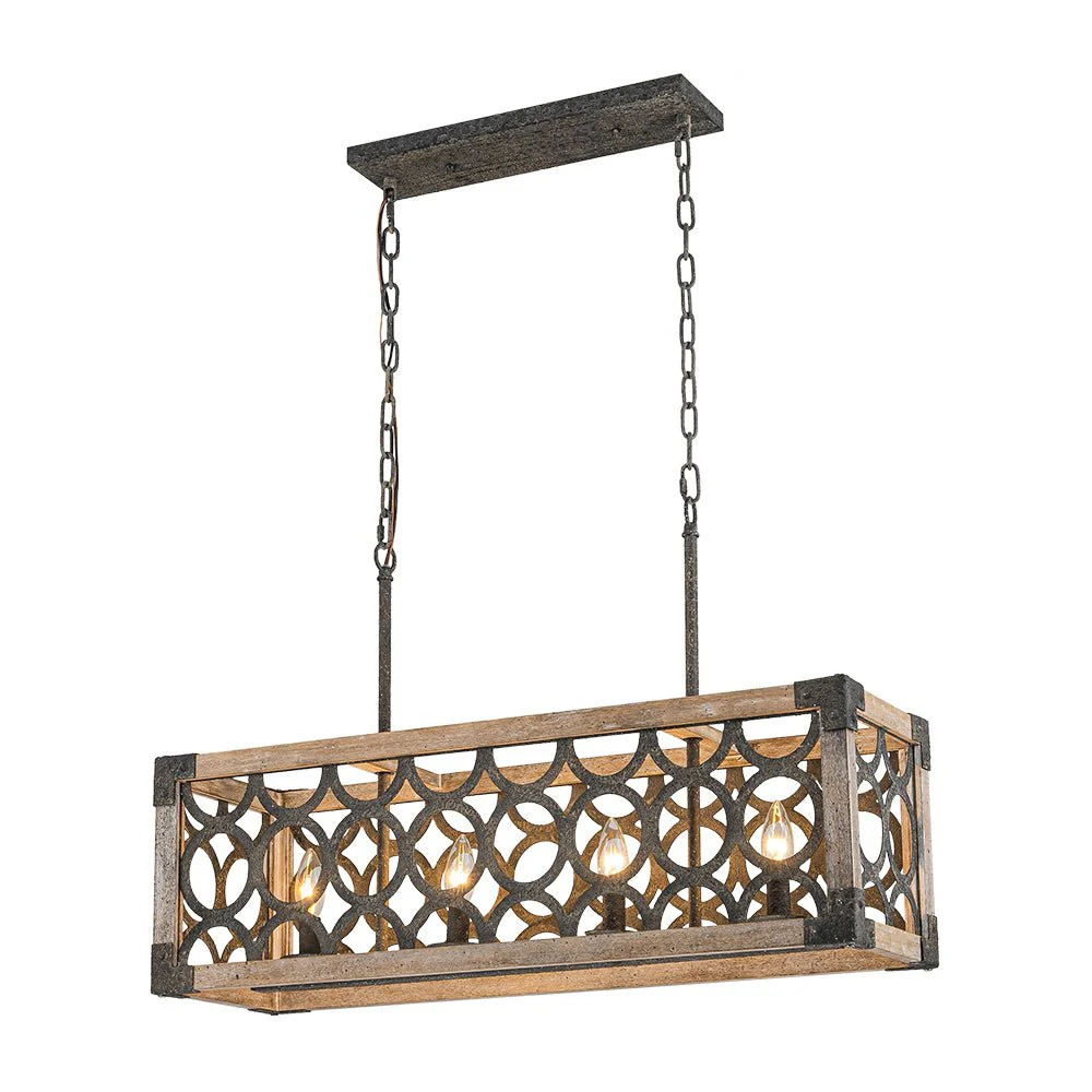 Farmhouse Antique Wooden Rectangle Box Linear Chandelier - Image 5