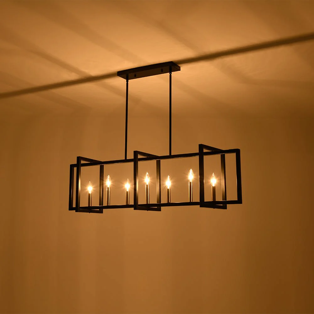 Farmhouse Candle Style Linear Rectangular Cage Island Chandelier - Image 14