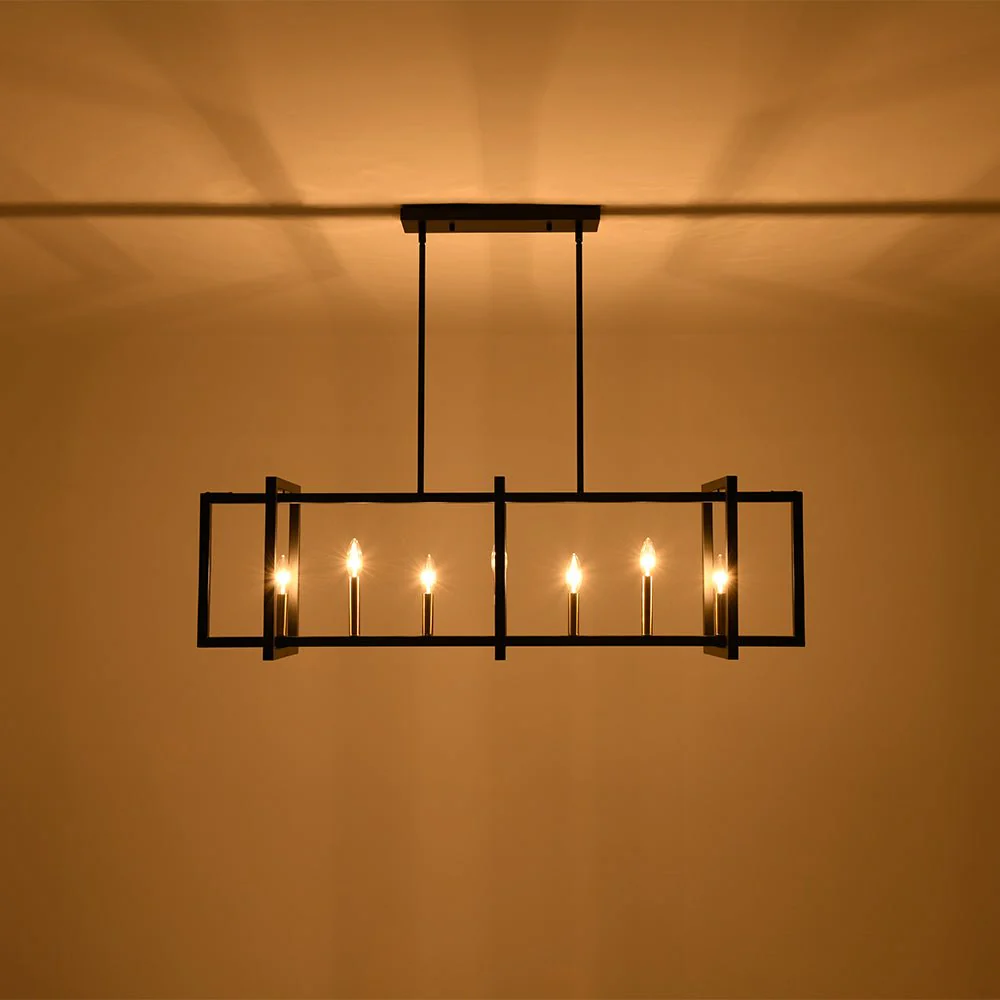 Farmhouse Candle Style Linear Rectangular Cage Island Chandelier - Image 15