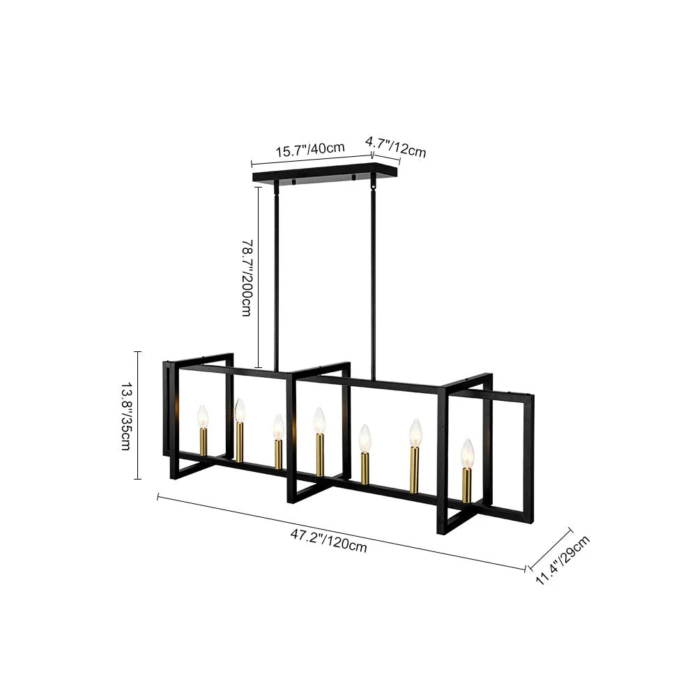 Farmhouse Candle Style Linear Rectangular Cage Island Chandelier - Image 16