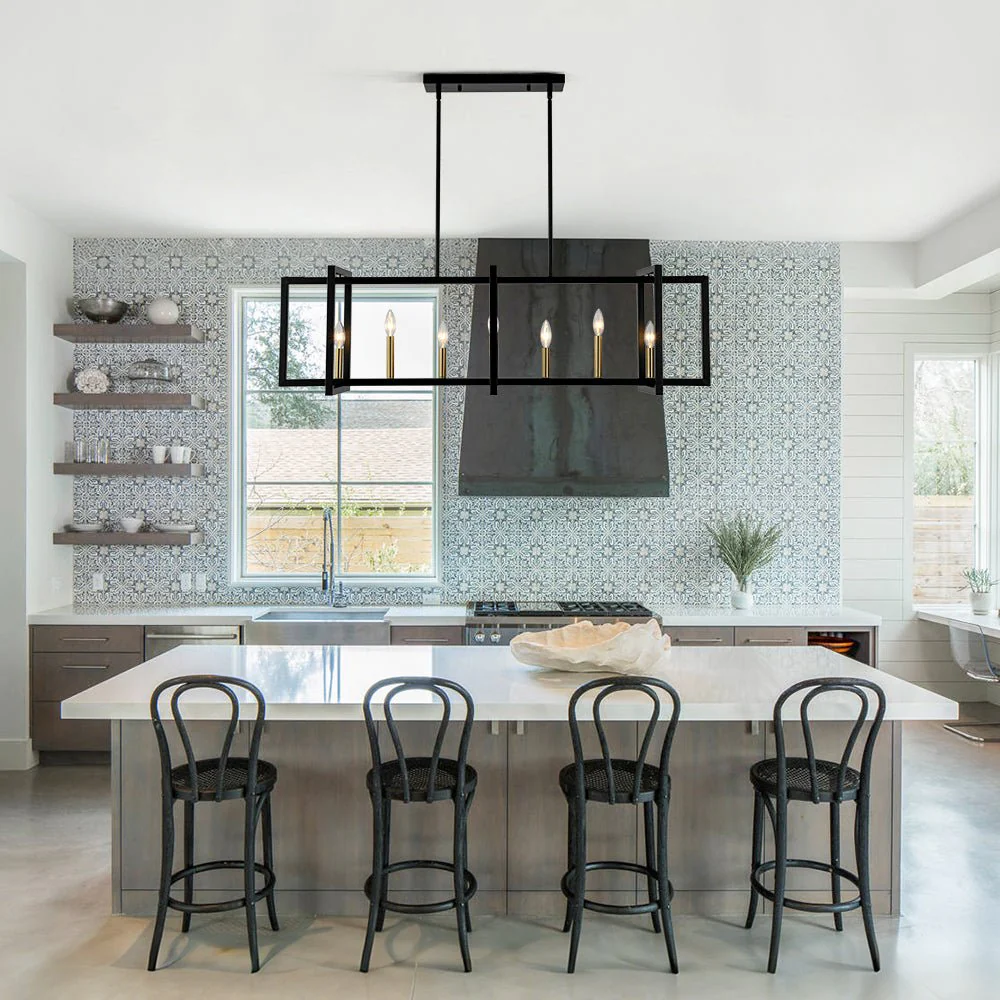 Farmhouse Candle Style Linear Rectangular Cage Island Chandelier - Image 2