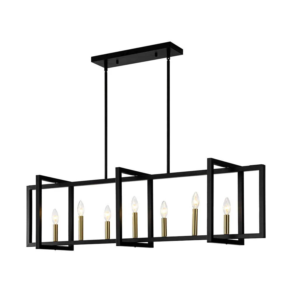 Farmhouse Candle Style Linear Rectangular Cage Island Chandelier - Image 3