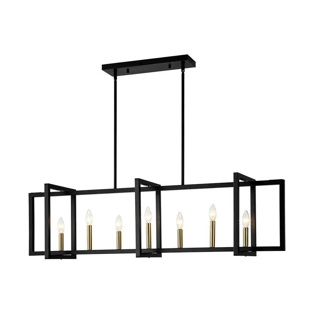 Farmhouse Candle Style Linear Rectangular Cage Island Chandelier - Image 4