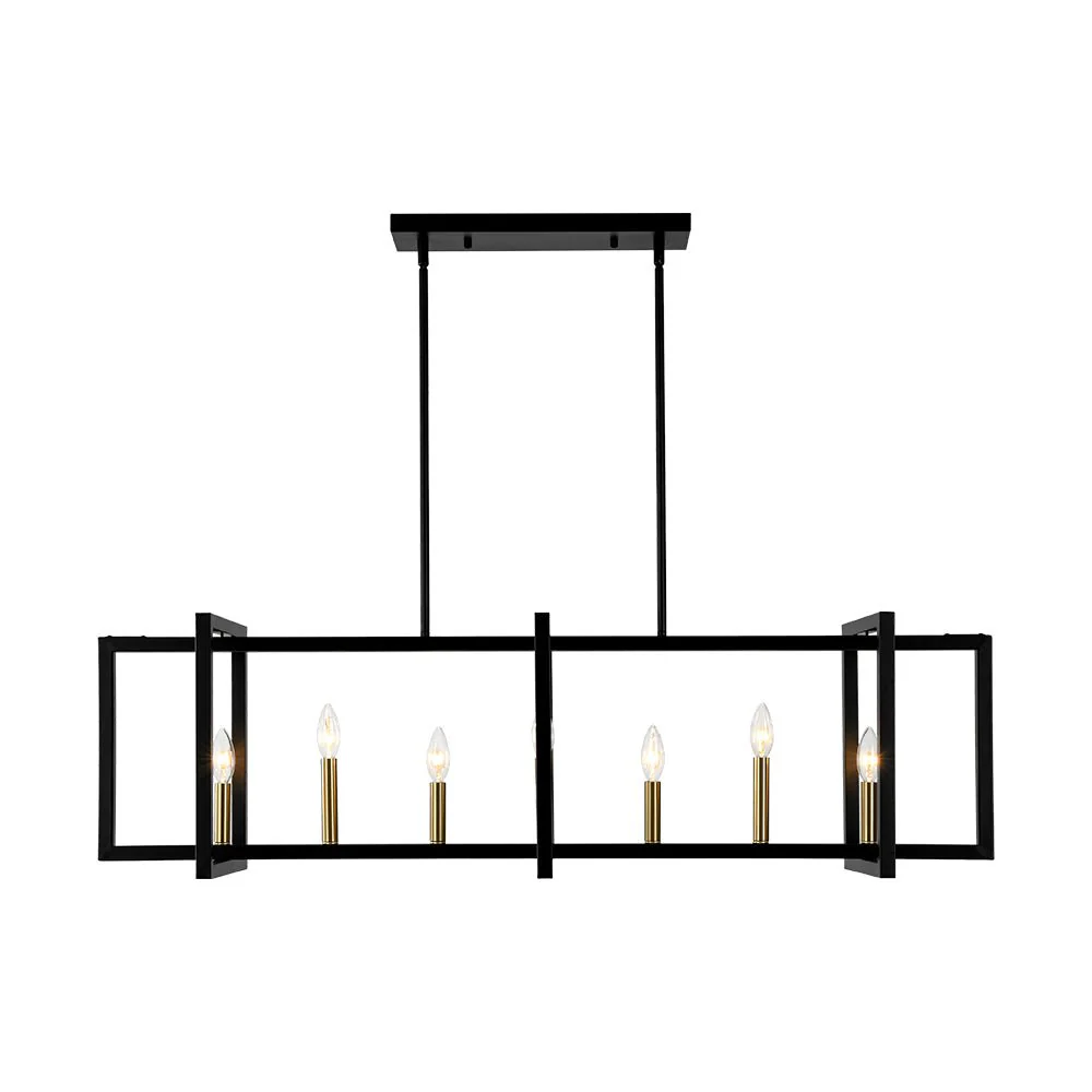 Farmhouse Candle Style Linear Rectangular Cage Island Chandelier - Image 5