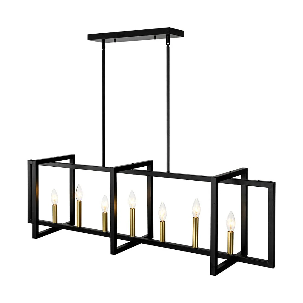 Farmhouse Candle Style Linear Rectangular Cage Island Chandelier - Image 6