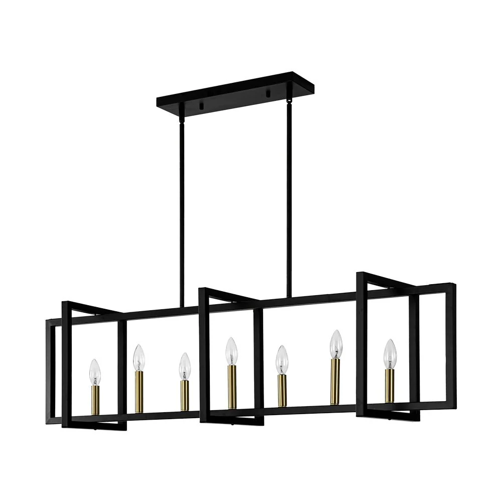 Farmhouse Candle Style Linear Rectangular Cage Island Chandelier - Image 7