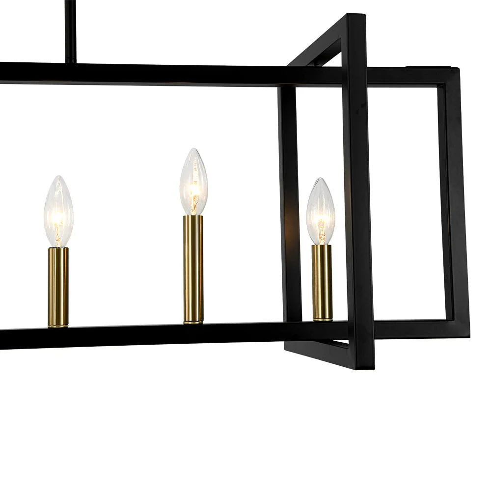 Farmhouse Candle Style Linear Rectangular Cage Island Chandelier - Image 9
