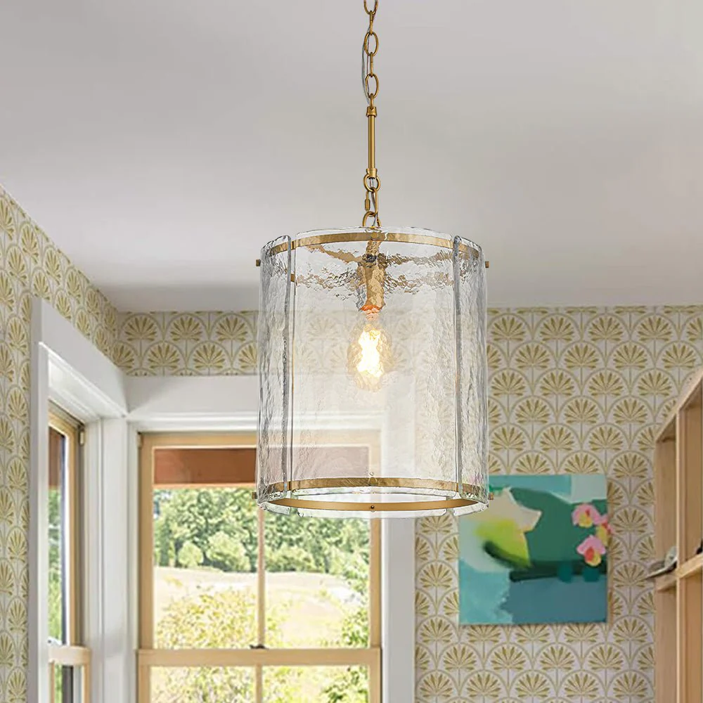Farmhouse Clear Textured Glass Cylinder Cage Pendant - Image 2