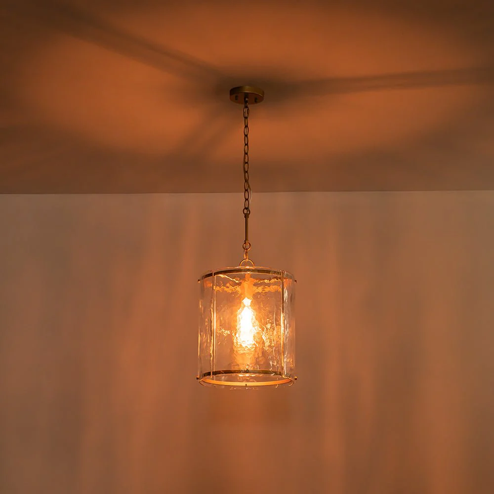 Farmhouse Clear Textured Glass Cylinder Cage Pendant - Image 22