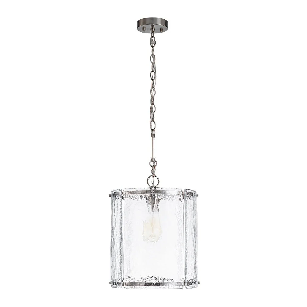 Farmhouse Clear Textured Glass Cylinder Cage Pendant - Image 23