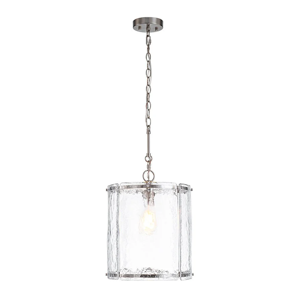 Farmhouse Clear Textured Glass Cylinder Cage Pendant - Image 24