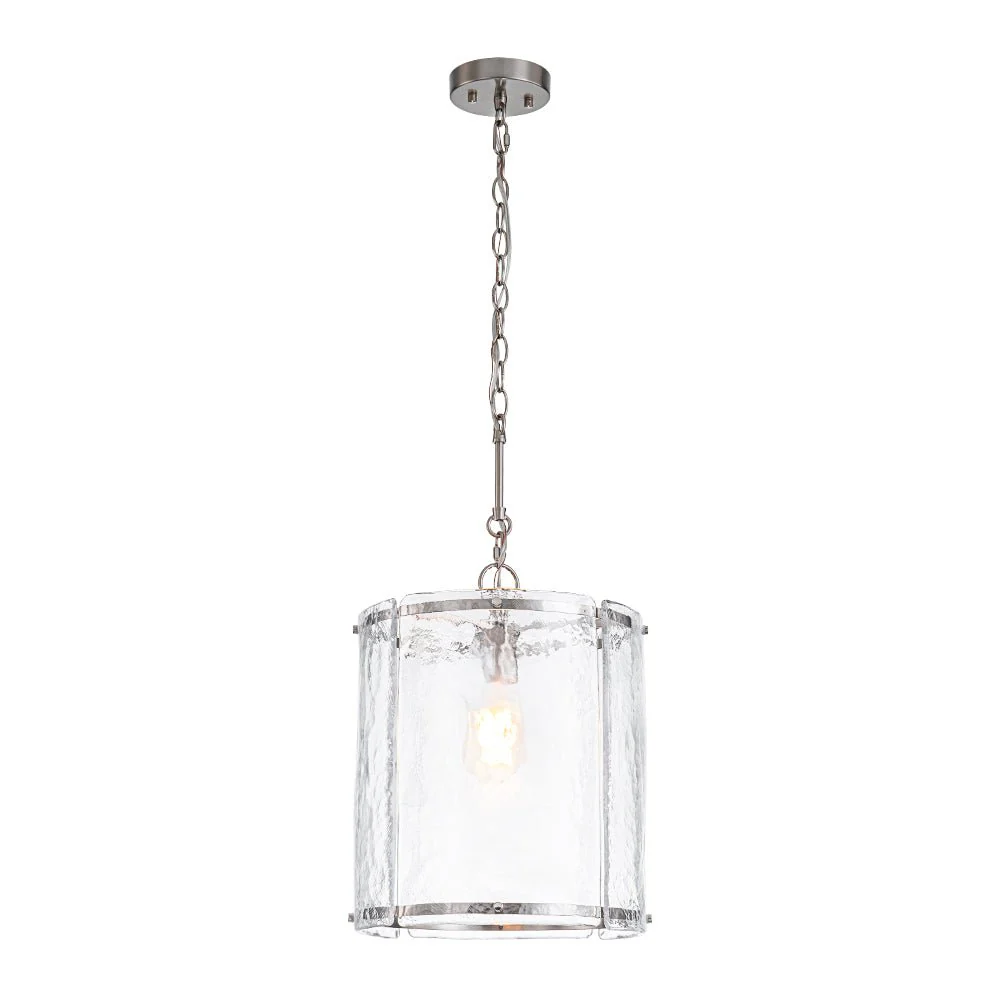 Farmhouse Clear Textured Glass Cylinder Cage Pendant - Image 27