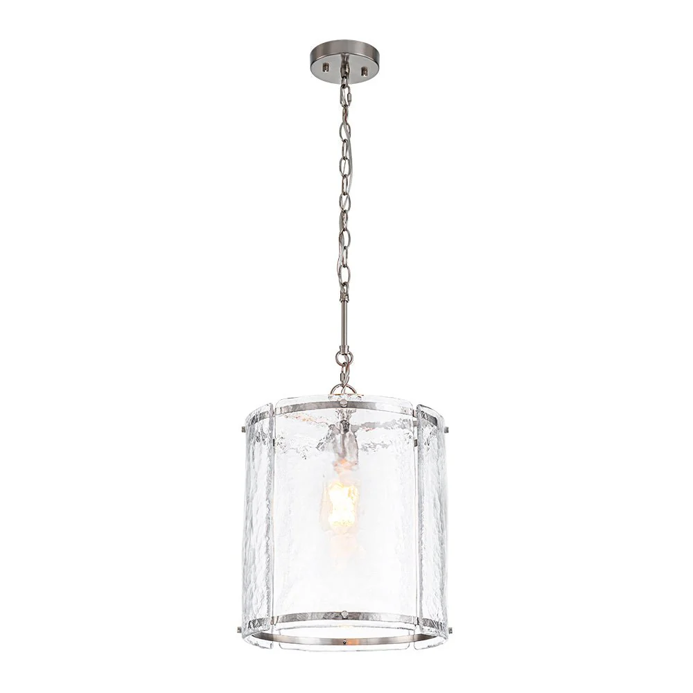 Farmhouse Clear Textured Glass Cylinder Cage Pendant - Image 29