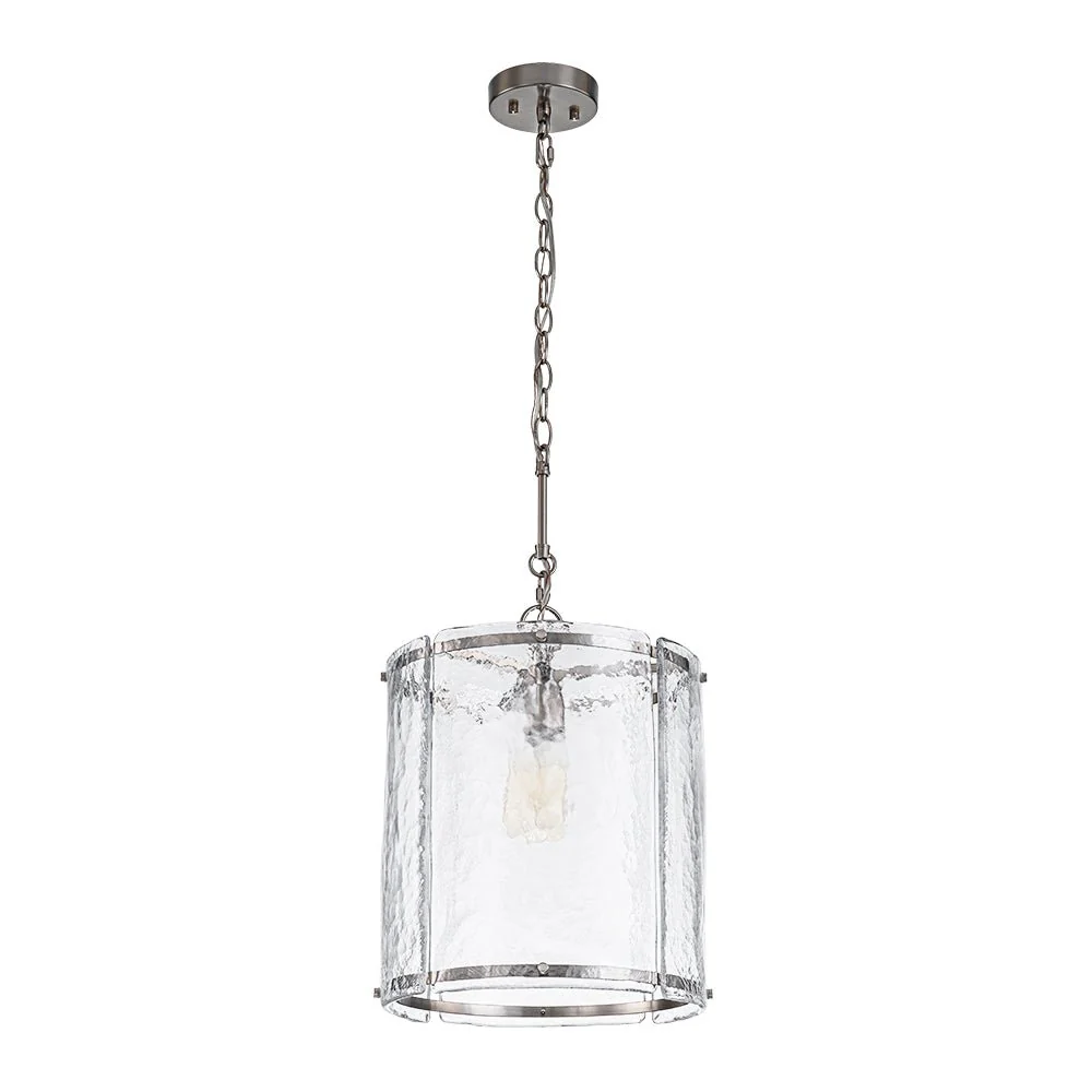 Farmhouse Clear Textured Glass Cylinder Cage Pendant - Image 30