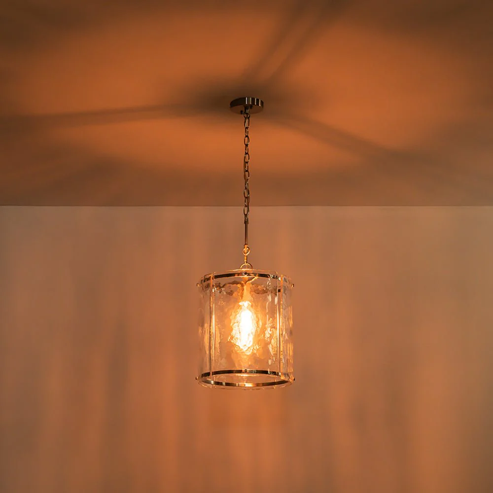 Farmhouse Clear Textured Glass Cylinder Cage Pendant - Image 35