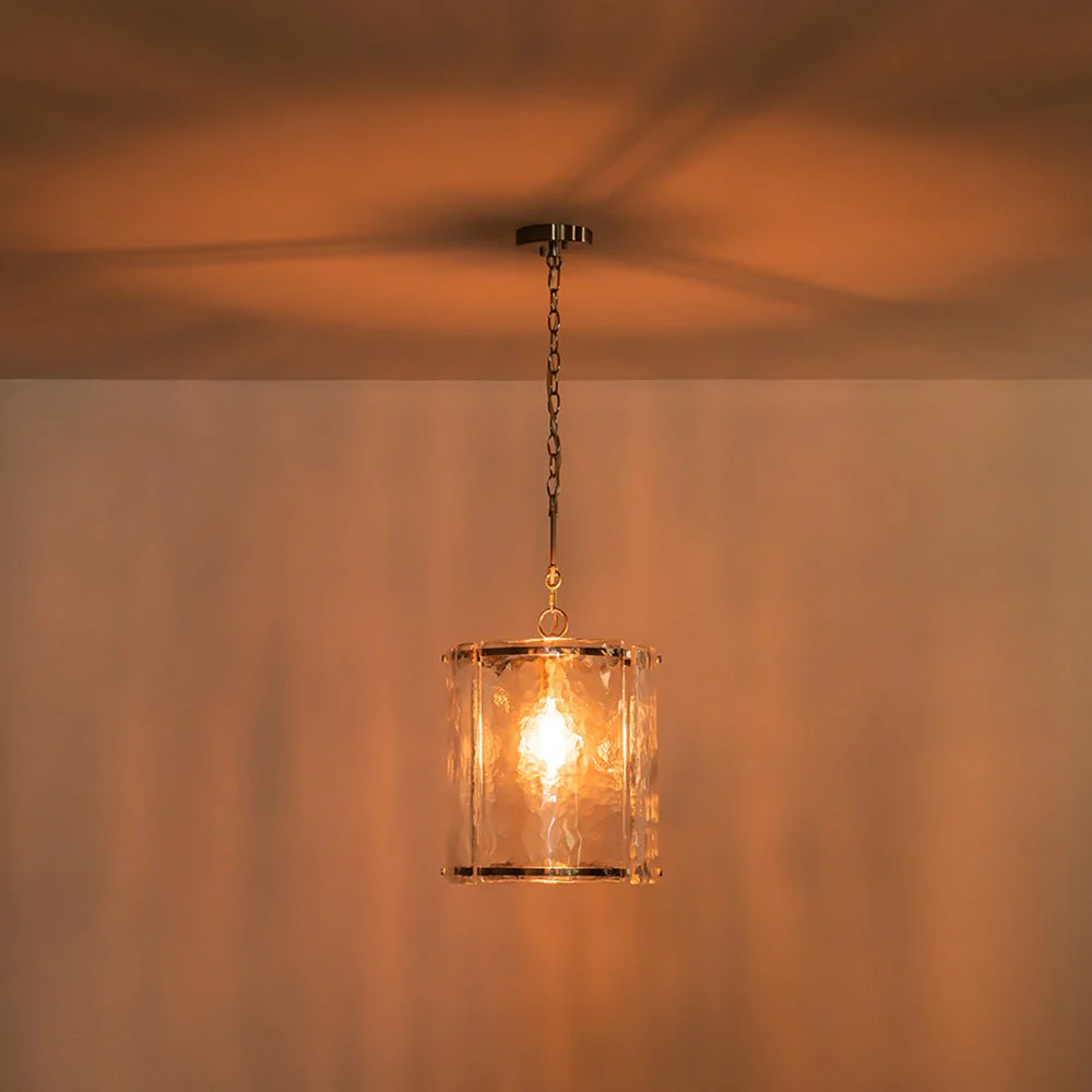 Farmhouse Clear Textured Glass Cylinder Cage Pendant - Image 36