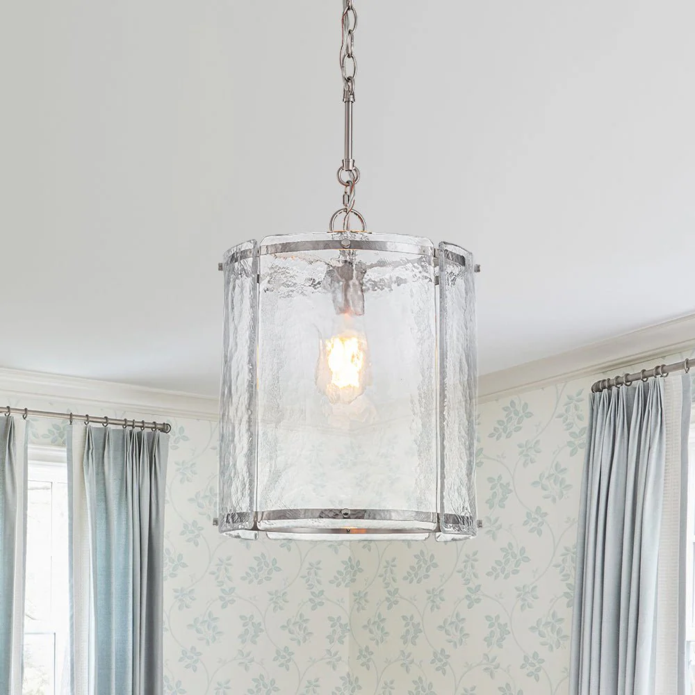 Farmhouse Clear Textured Glass Cylinder Cage Pendant - Image 4