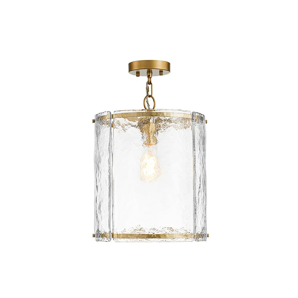 Farmhouse Clear Textured Glass Cylinder Cage Pendant - Image 9