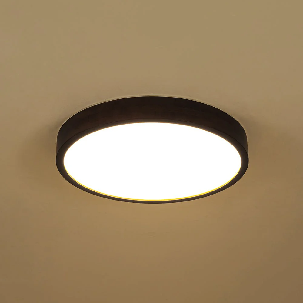 Farmhouse Dimmable LED Walnut Wood Round Flush Mount - Image 10