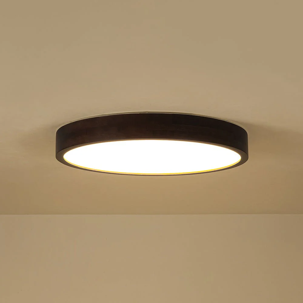Farmhouse Dimmable LED Walnut Wood Round Flush Mount - Image 11