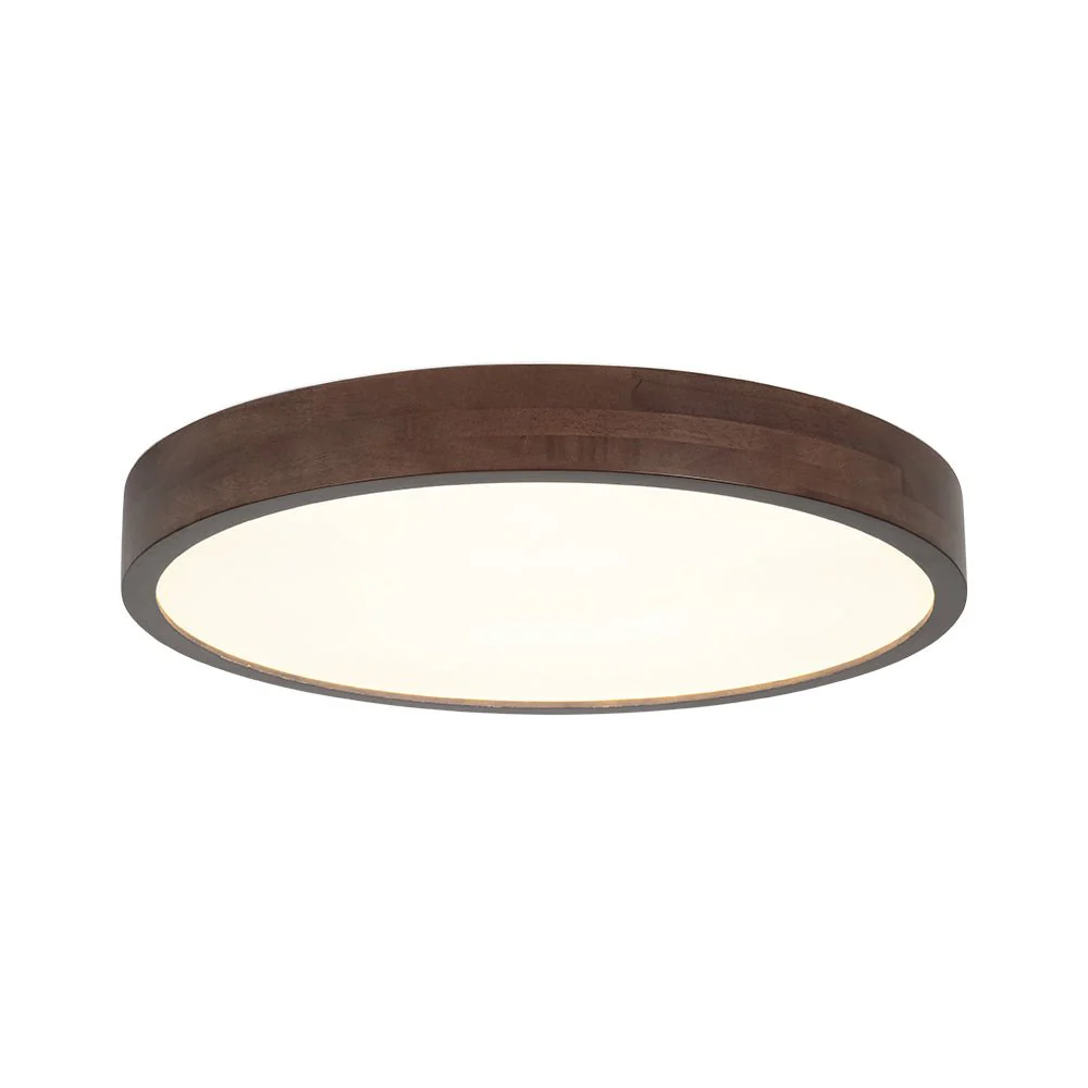 Farmhouse Dimmable LED Walnut Wood Round Flush Mount - Image 3