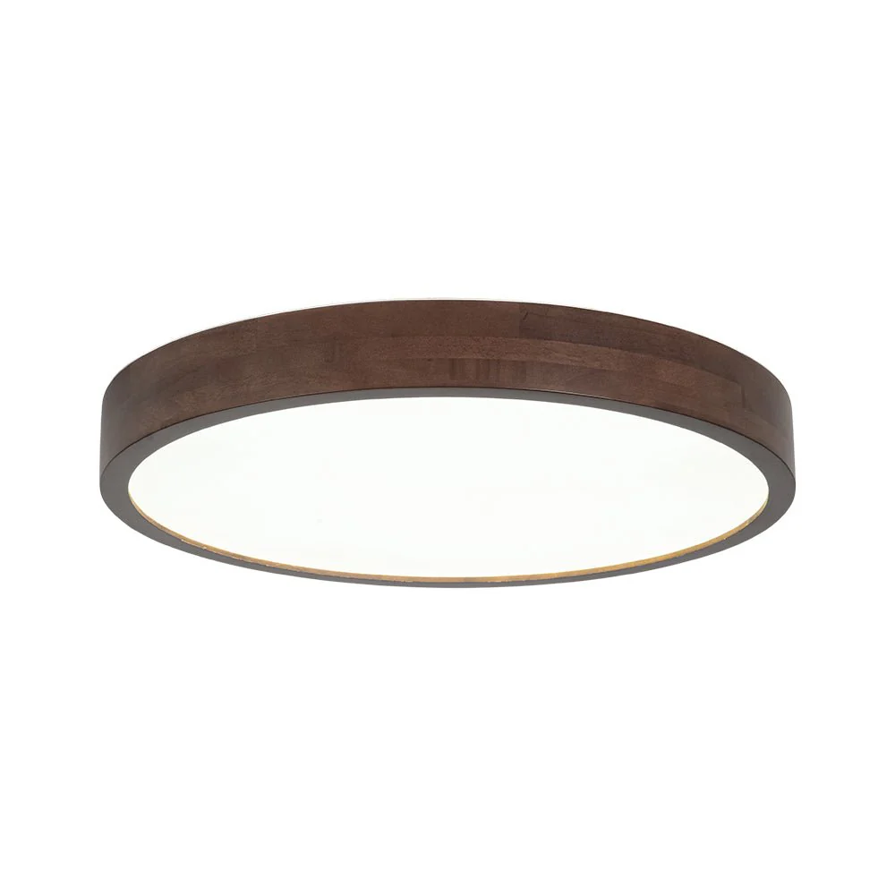 Farmhouse Dimmable LED Walnut Wood Round Flush Mount - Image 4