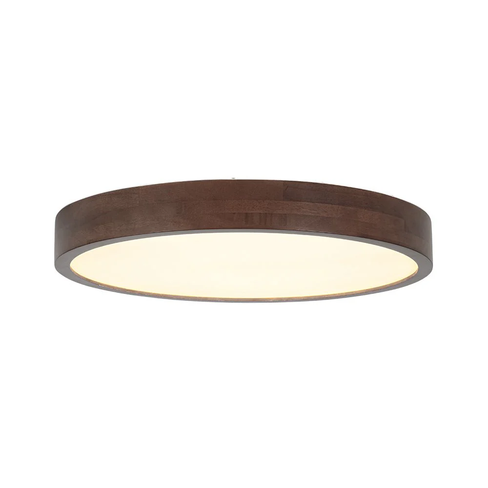 Farmhouse Dimmable LED Walnut Wood Round Flush Mount - Image 6