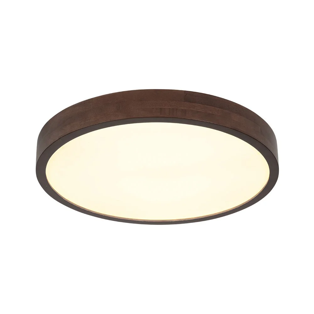 Farmhouse Dimmable LED Walnut Wood Round Flush Mount - Image 7