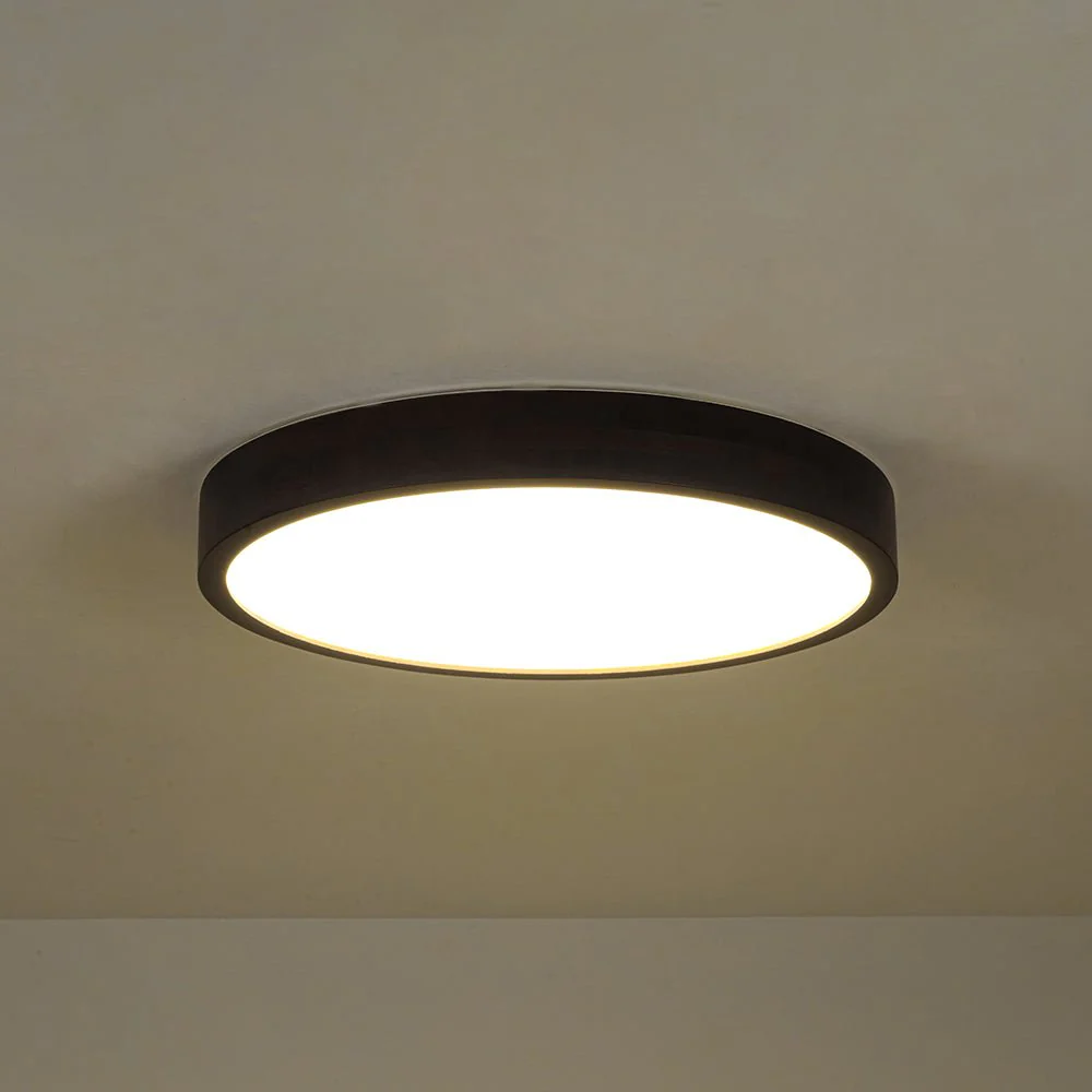 Farmhouse Dimmable LED Walnut Wood Round Flush Mount - Image 8