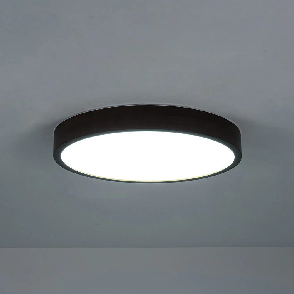 Farmhouse Dimmable LED Walnut Wood Round Flush Mount - Image 9