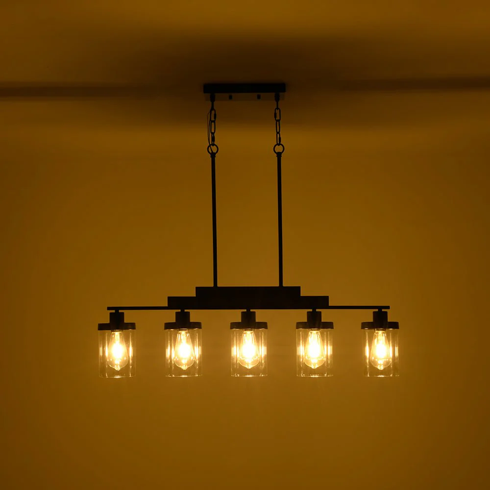 Farmhouse Linear Glass Wooden Kitchen Island Ceiling Light - Image 11