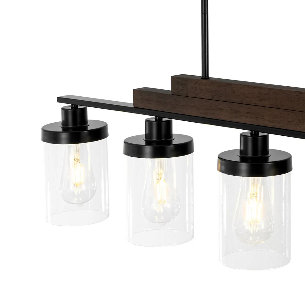 Farmhouse Linear Glass Wooden Kitchen Island Ceiling Light - Image 14