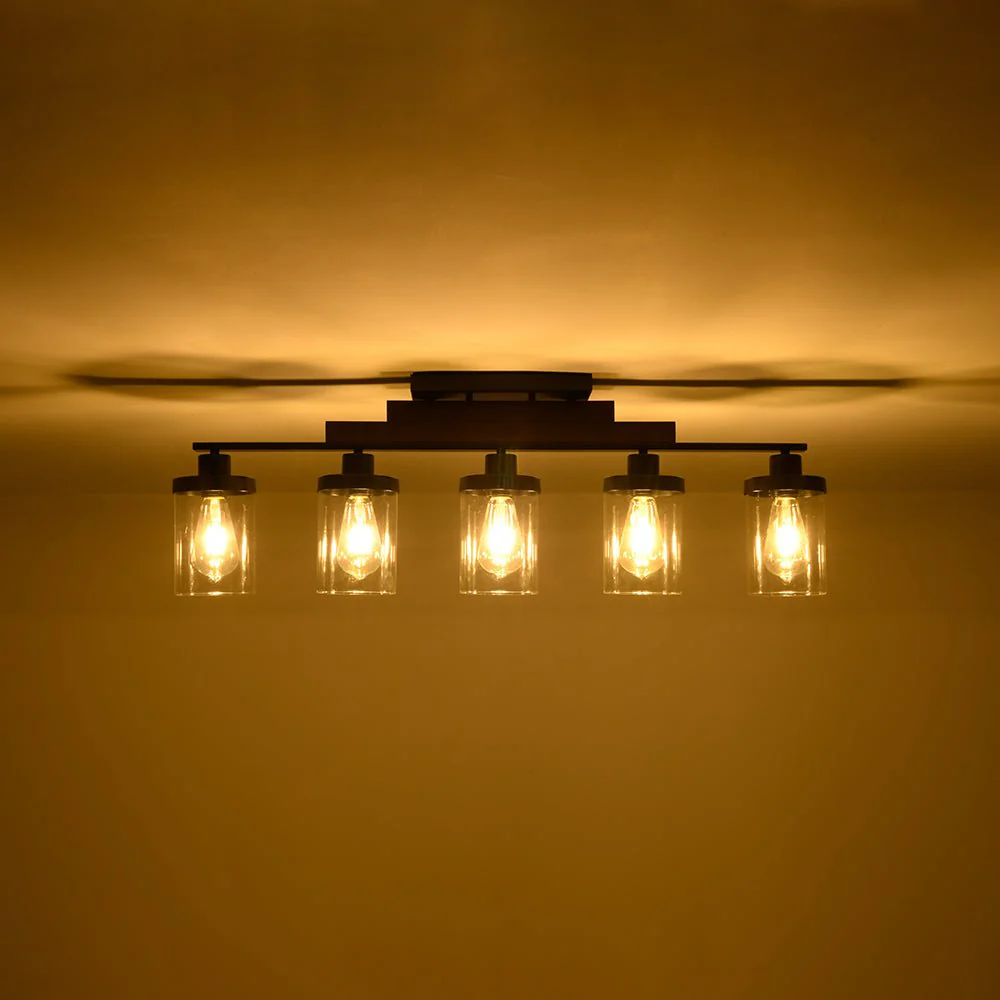 Farmhouse Linear Glass Wooden Kitchen Island Ceiling Light - Image 6