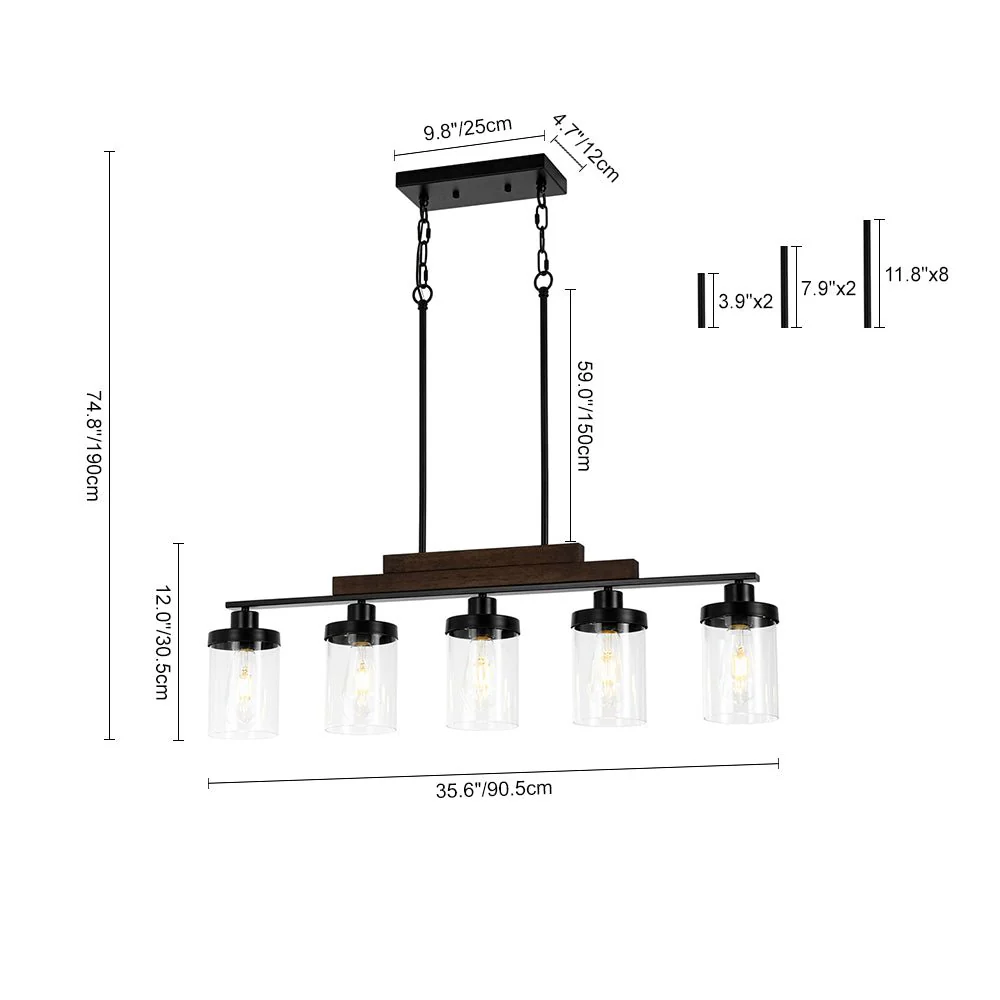 Farmhouse Linear Glass Wooden Kitchen Island Ceiling Light - Image 7