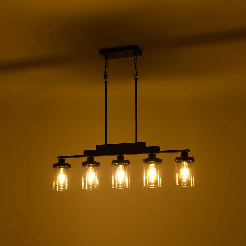 Farmhouse Linear Glass Wooden Kitchen Island Ceiling Light - Image 9