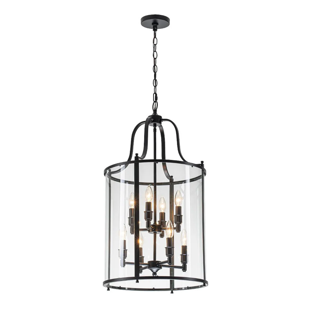 Farmhouse Wide Clear Glass Cylinder Cage Pendant - Image 11