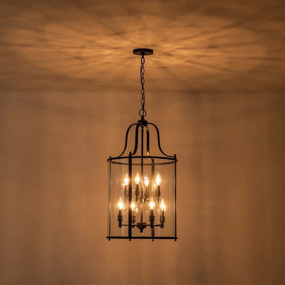 Farmhouse Wide Clear Glass Cylinder Cage Pendant - Image 17