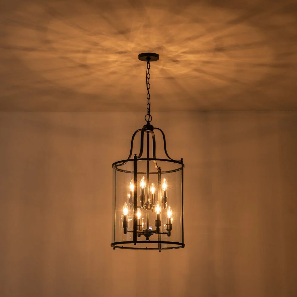 Farmhouse Wide Clear Glass Cylinder Cage Pendant - Image 18
