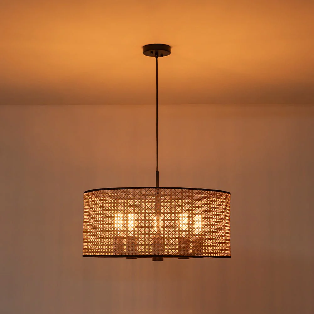 Farmhouse Wide Woven Rattan Drum Cage Pendant Light - Image 10