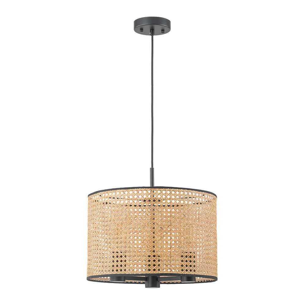 Farmhouse Wide Woven Rattan Drum Cage Pendant Light - Image 12