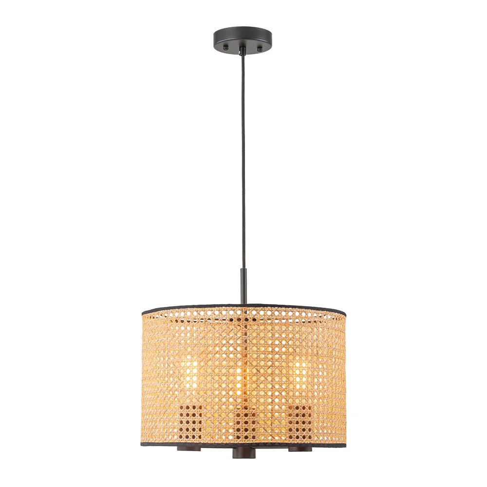 Farmhouse Wide Woven Rattan Drum Cage Pendant Light - Image 13