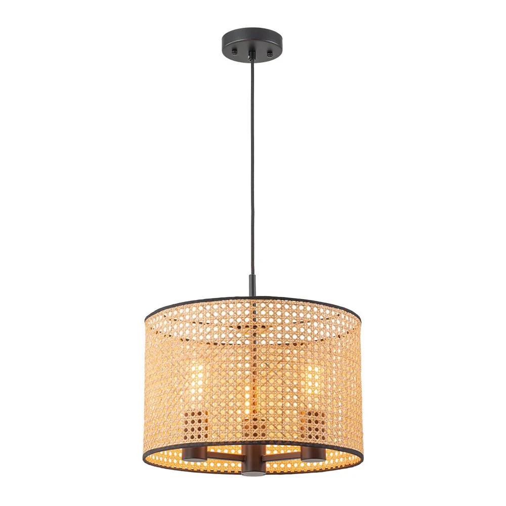 Farmhouse Wide Woven Rattan Drum Cage Pendant Light - Image 14