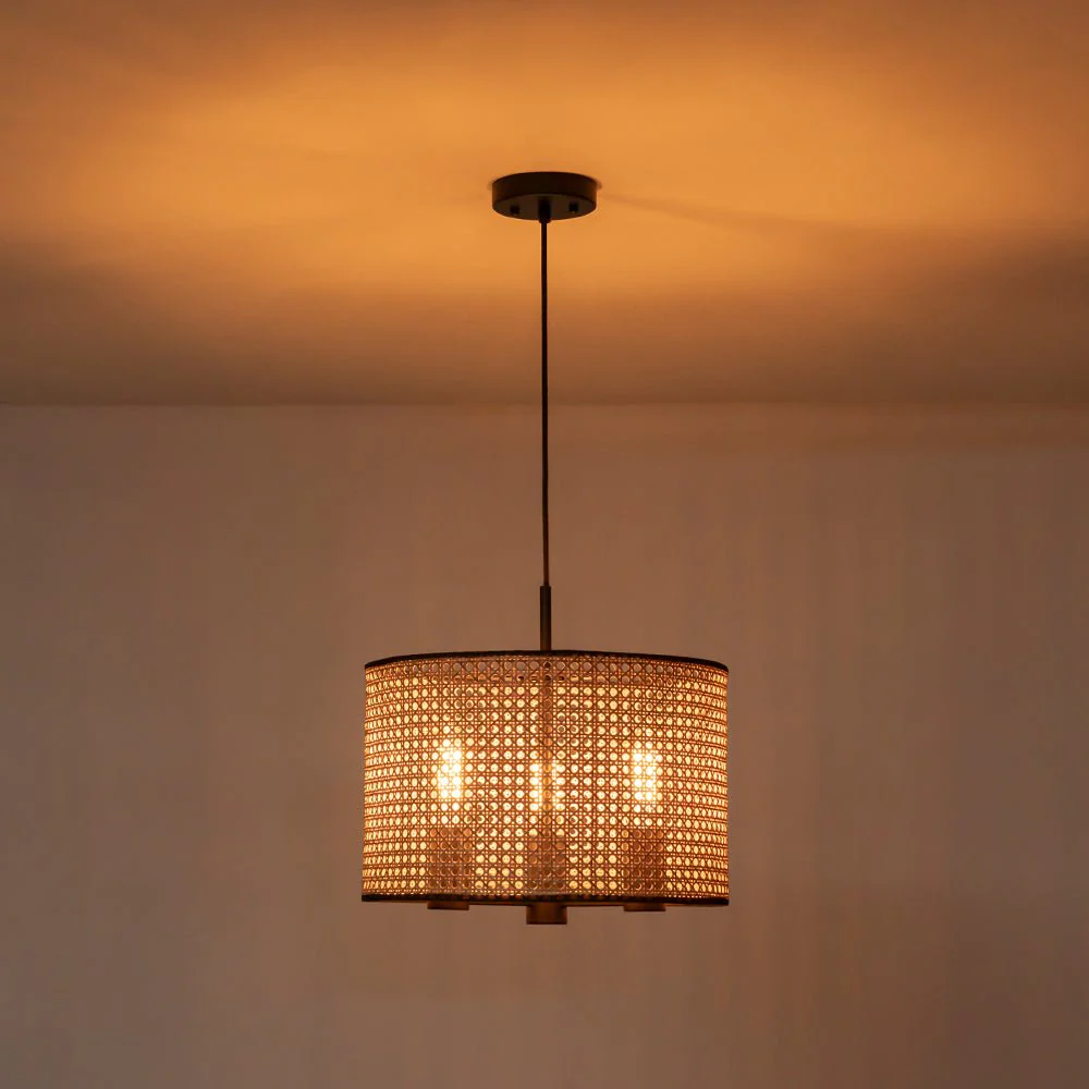Farmhouse Wide Woven Rattan Drum Cage Pendant Light - Image 16