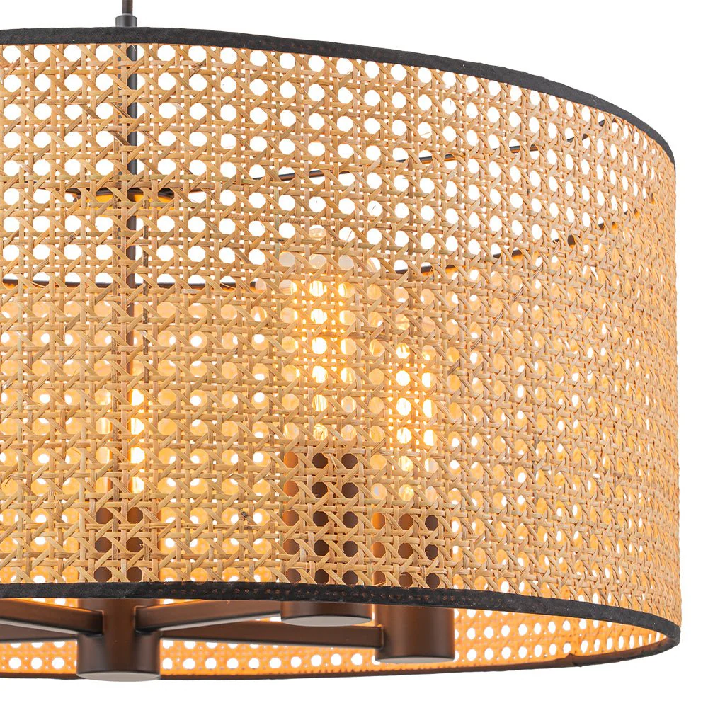 Farmhouse Wide Woven Rattan Drum Cage Pendant Light - Image 19