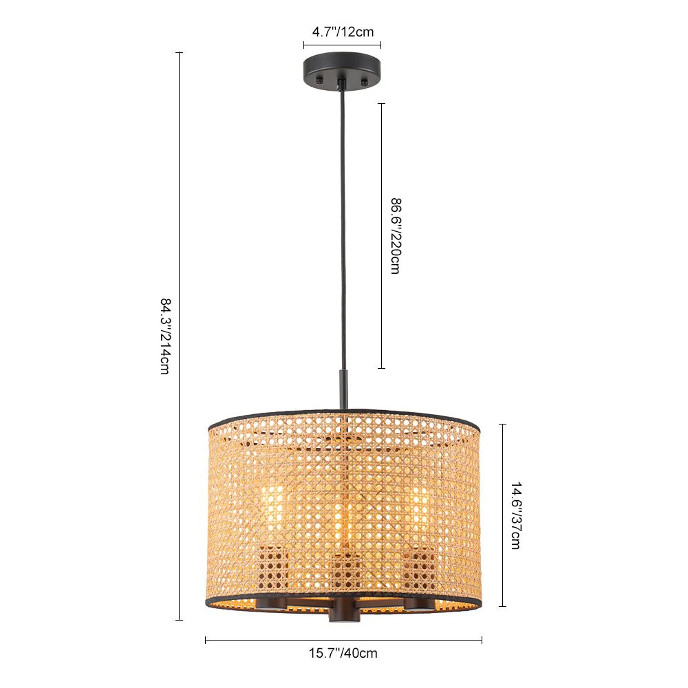 Farmhouse Wide Woven Rattan Drum Cage Pendant Light - Image 5