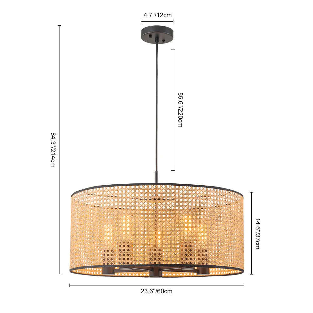 Farmhouse Wide Woven Rattan Drum Cage Pendant Light - Image 6