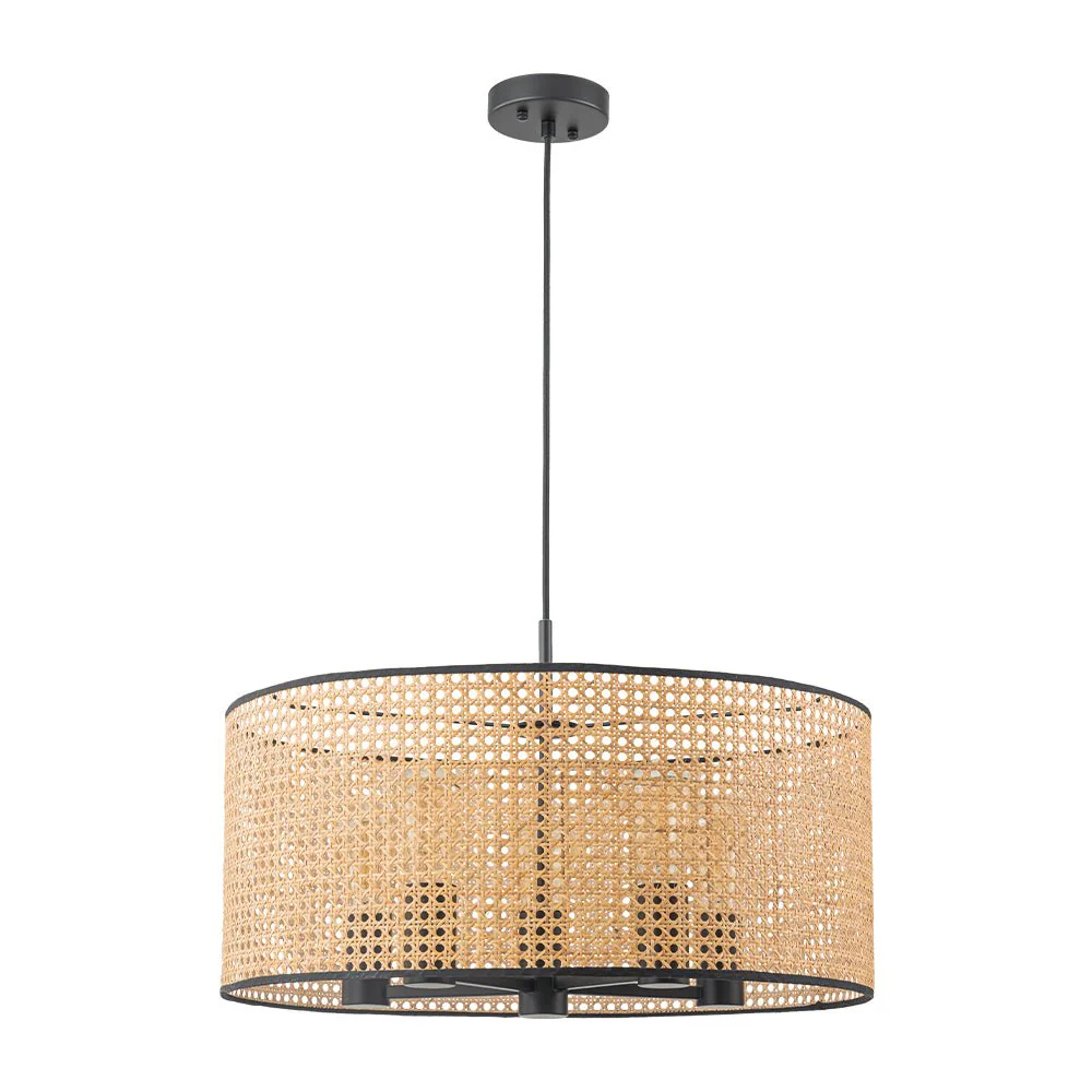 Farmhouse Wide Woven Rattan Drum Cage Pendant Light - Image 7