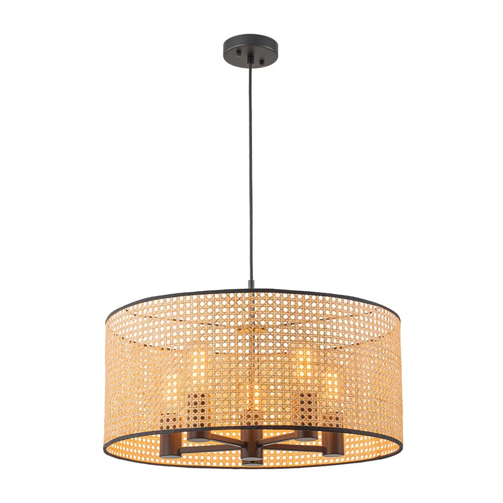 Farmhouse Wide Woven Rattan Drum Cage Pendant Light - Image 9