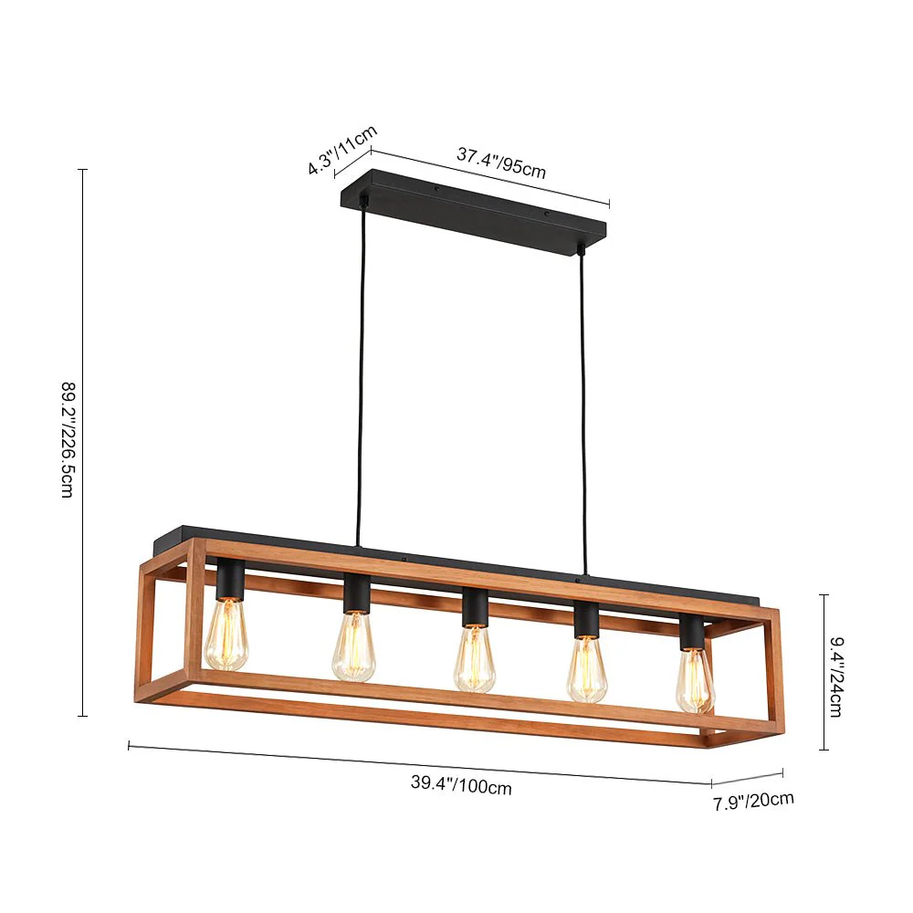 Farmhouse Wooden Rectangular Cage Island Chandelier - Image 7